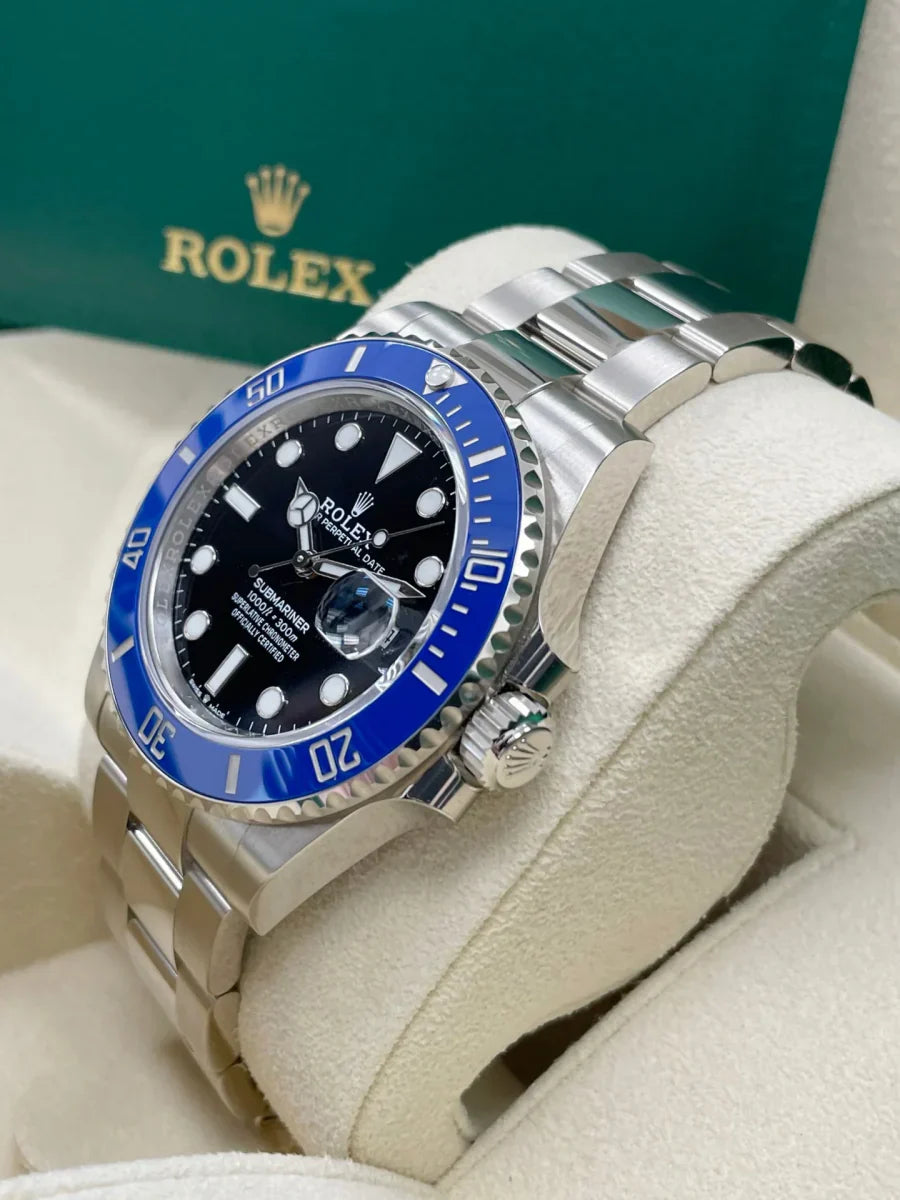 RLX White Gold Submariner Date Watch - The Blueberry - Blue Bezel - Black