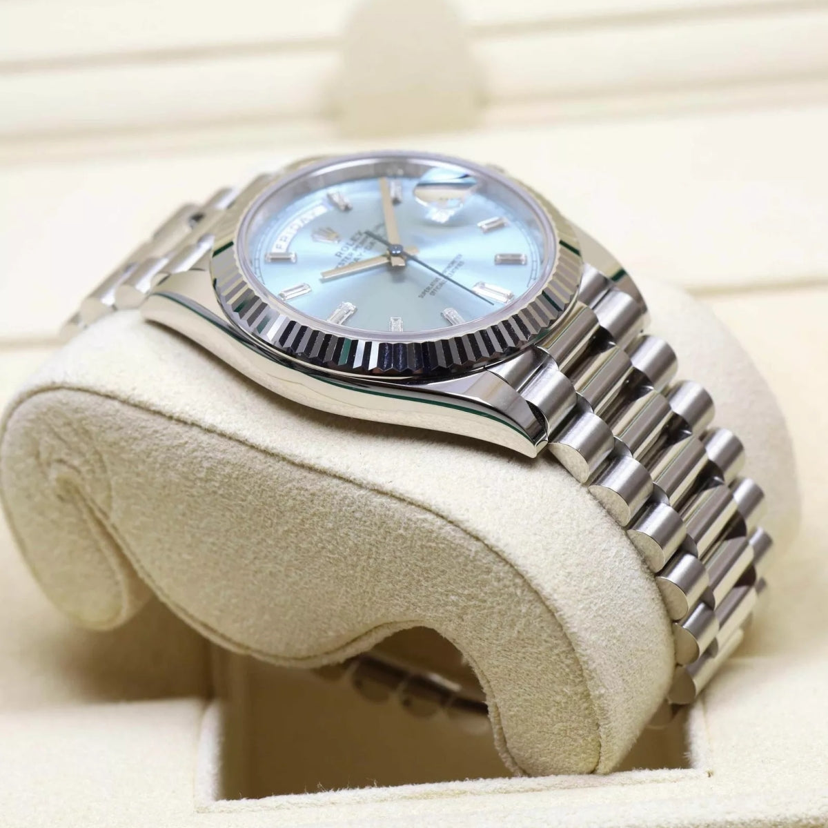 RLX Day-Date "President" 40mm Platinum Ice Blue Baguette