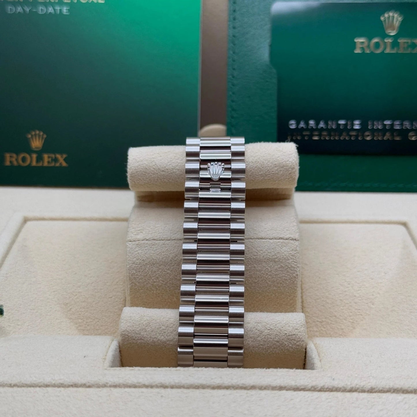 RLX Day-Date "President" 40mm Platinum Green Olive Roman