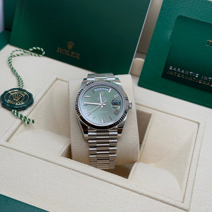 RLX Day-Date "President" 40mm Platinum Green Olive Roman