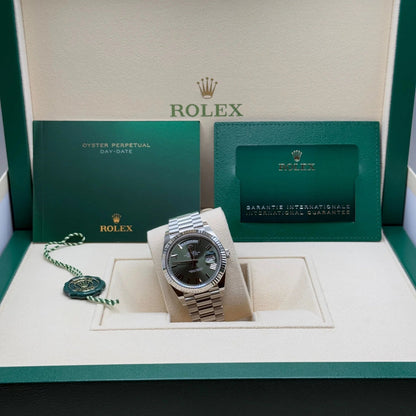 RLX Day-Date "President" 40mm Platinum Green Olive Roman