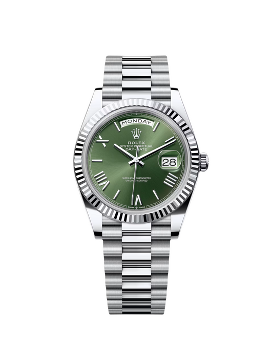 RLX Day-Date "President" 40mm Platinum Green Olive Roman