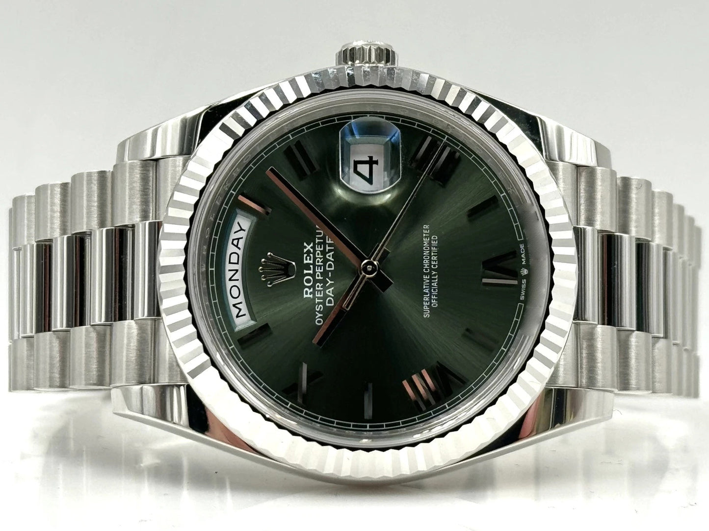 RLX Day-Date "President" 40mm Platinum Green Olive Roman