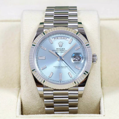 RLX Day-Date "President" 40mm Platinum Ice Blue Baguette