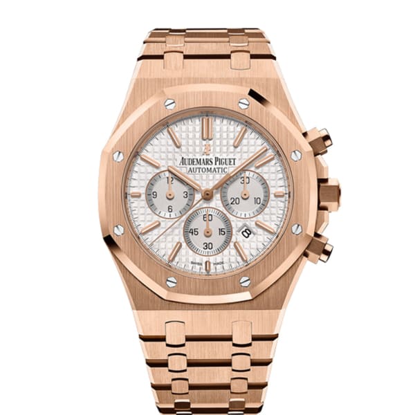 A.P Royal Oak Chronograph Silver Dial 41mm 18k Rose Gold Watch