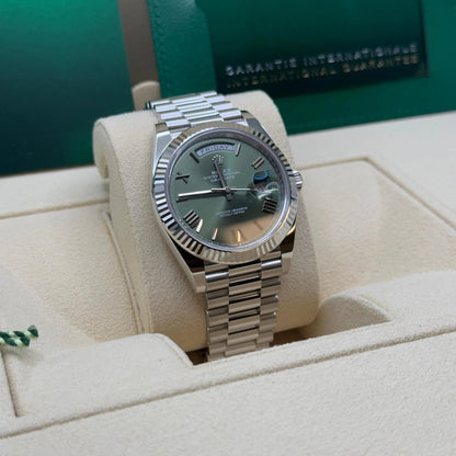 RLX Day-Date "President" 40mm Platinum Green Olive Roman