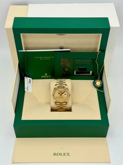 RLX Day-Date "President" 40mm Yellow Gold Champagne Diamond Baguette